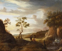 Landscape with an Artist Painting a Waterfall, 1640s by Jan Lievens | Painting Reproduction