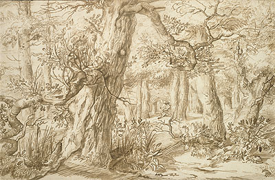 Forest Interior with Draftsman, c.1664 by Jan Lievens | Painting Reproduction
