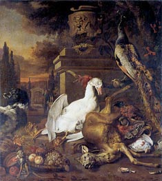 Peacock, Dead Game and Monkey | Jan Weenix | Painting Reproduction
