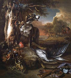 A Deerhound with Dead Game and Implements of the Chase, 1708 by Jan Weenix | Painting Reproduction