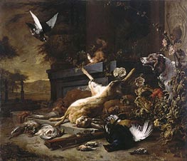 Stillleben mit totem Hasen und Spaniel | Jan Weenix | Gemälde Reproduktion