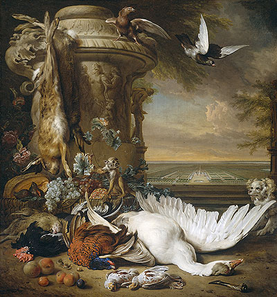 A Monkey and a Dog at Dead Game and Fruit, 1714 | Jan Weenix | Painting Reproduction