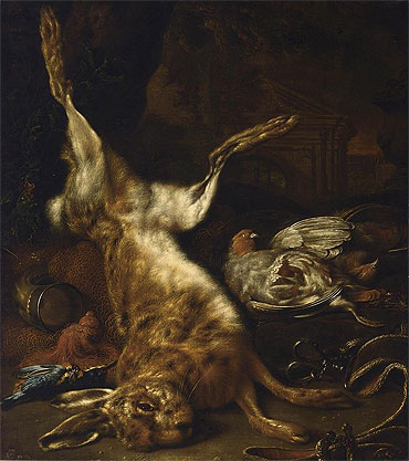 A Hunting Still Life with a Hare two Partridges and a Kingfisher, undated | Jan Weenix | Gemälde Reproduktion