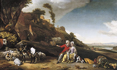 A Young Couple with Goats and Sheep in an Italianate Landscape, 1662 | Jan Weenix | Gemälde Reproduktion