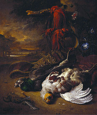 A Wood Pigeon, a Partridge and a Greenfinch with ..., c.1718 by Jan Weenix | Canvas Print
