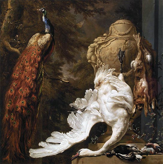 Peacock and Hunting Trophies, 1708 | Jan Weenix | Painting Reproduction