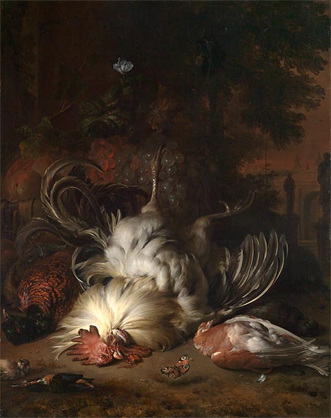 Still Life with Dead White Rooster, 1685 | Jan Weenix | Painting Reproduction