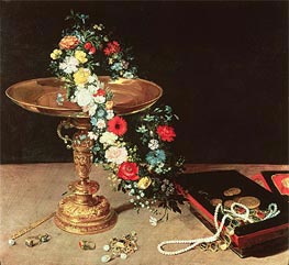 Still Life with a Wreath of Flowers, 1618 by Jan Bruegel the Elder | Painting Reproduction