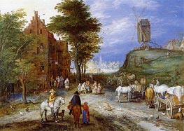 Village Entrance with Windmill | Jan Bruegel the Elder | Painting Reproduction