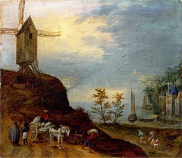 An Extensive River Landscape with a Windmill and Travellers on a Path | Jan Bruegel the Elder | Gemälde Reproduktion