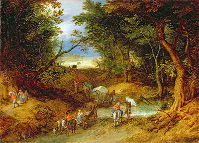 Travellers in a Forest Landscape, 1608 | Jan Bruegel the Elder | Painting Reproduction