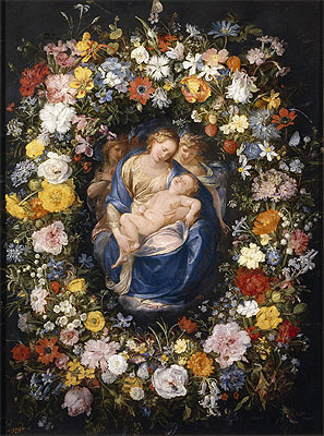 Garland with the Virgin, the Christ Child and two Angels, c.1620 | Jan Bruegel the Elder | Painting Reproduction