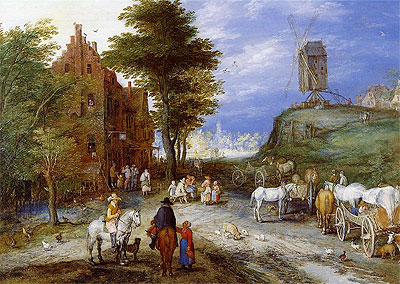 Village Entrance with Windmill, Undated | Jan Bruegel the Elder | Painting Reproduction