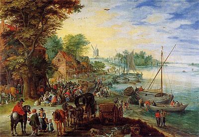 Fish Market on the Banks of the River, 1611 | Jan Bruegel the Elder | Painting Reproduction