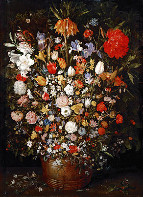 Flowers in a Wooden Vessel, c.1606/07 | Jan Bruegel the Elder | Painting Reproduction