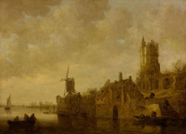 Flusslandschaft mit Mühle und Burgruine | Jan van Goyen | Gemälde Reproduktion