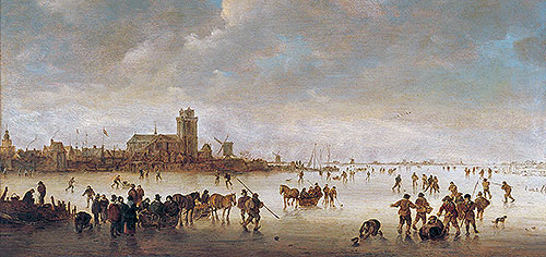Winter Landscape with Skaters near Dordrecht, n.d. by Jan van Goyen | Painting Reproduction