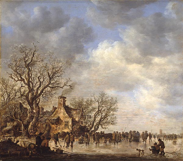 Enjoying Ice in Front of an Inn, 1650 by Jan van Goyen | Painting Reproduction