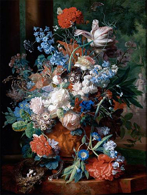 Bouquet of Flowers Against a Park Landscape, undated | Jan van Huysum | Painting Reproduction