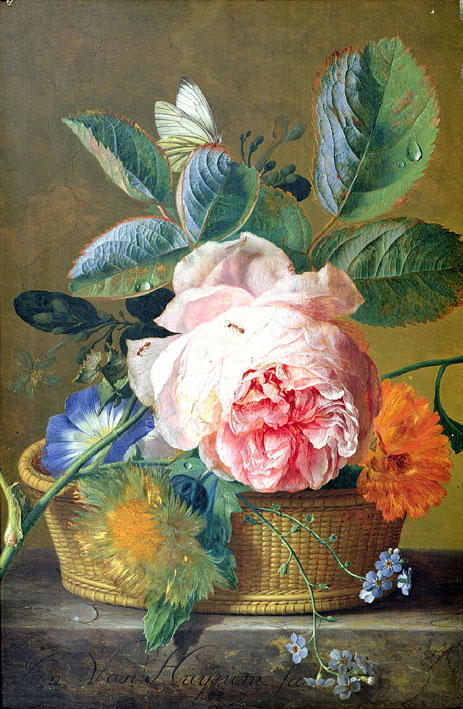 A Basket with Flowers, 1744 by Jan van Huysum | Painting Reproduction