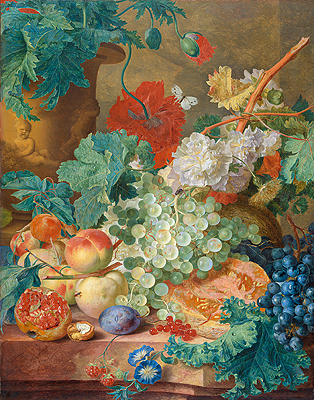 Still Life with Flowers and Fruits, 1749 | Jan van Huysum | Gemälde Reproduktion