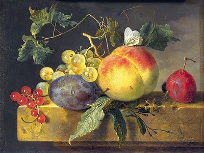 Still Life with Fruit and Butterfly, c.1735 by Jan van Huysum | Painting Reproduction