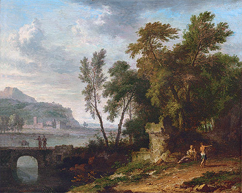 Landscape with Figures, Ruins and Bridge, c.1709/30 | Jan van Huysum | Gemälde Reproduktion