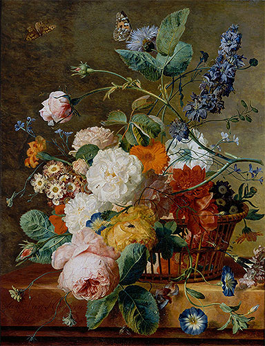 Basket of Flowers with Butterflies, undated | Jan van Huysum | Painting Reproduction