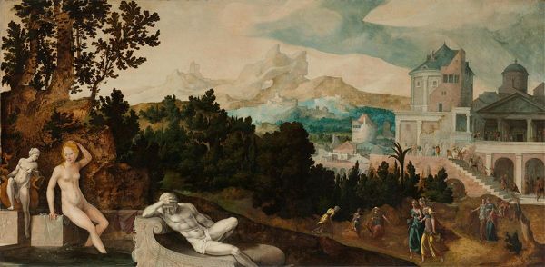Landscape with Bathsheba, c.1540/45 by Jan van Scorel | Painting Reproduction