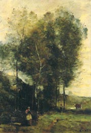 Cowherd in a Dell, Rememberance of Brittany, c.1873 by Corot | Painting Reproduction