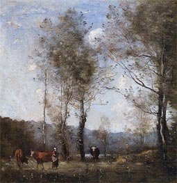 Ville-d'Avrey, Cowherd in a Clearing near a Pond, c.1871/72 by Corot | Painting Reproduction