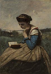 A Woman Reading in a Landscape, c.1869/70 by Corot | Painting Reproduction