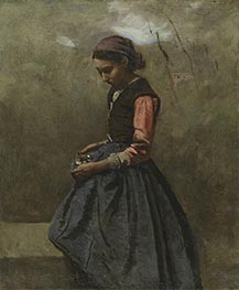 A Pensive Girl, c.1865/70 by Corot | Painting Reproduction