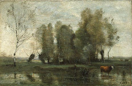 Trees in a Swamp, c.1855/60 | Corot | Painting Reproduction