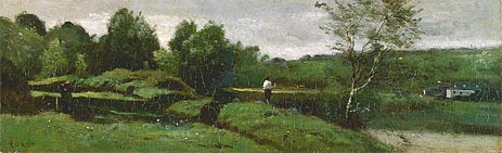 Landscape with a Boy in a White Shirt, c.1855/60 | Corot | Gemälde Reproduktion