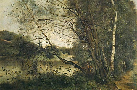 Pond at Ville-d'Avray, with Leaning Tree, 1873 | Corot | Painting Reproduction