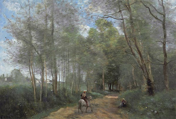 Ville d'Avray - Horseman at the Entrance of Forest, 1873 | Corot | Painting Reproduction