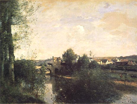 Seine und alte Brücke bei Limay, c.1870 | Corot | Gemälde Reproduktion