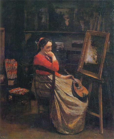 The Studio - Young Woman with a Mandolin, 1865 | Corot | Painting Reproduction