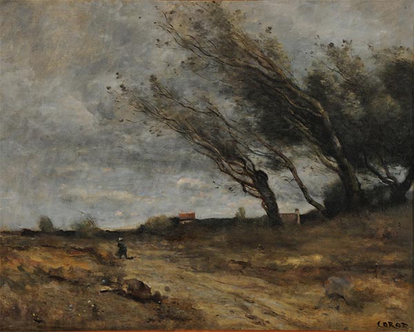 Windswept Landscape, 1865 | Corot | Painting Reproduction