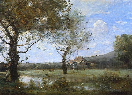 Meadow with Two Large Trees | Corot | Painting Reproduction