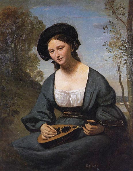 Woman in a Toque with a Mandolin, c.1850/55 | Corot | Gemälde Reproduktion
