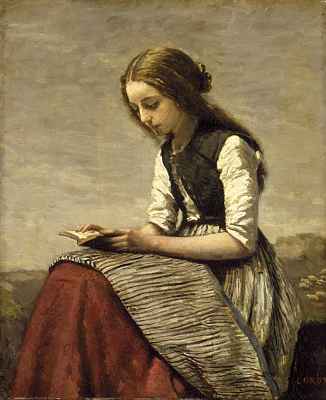 Girl Reading, c.1850/55 by Corot | Painting Reproduction