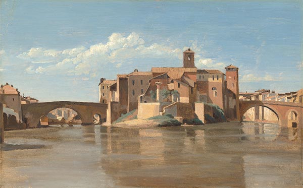 Die Insel und Brücke von San Bartolomeo, Rom, c.1825/28 | Corot | Gemälde Reproduktion