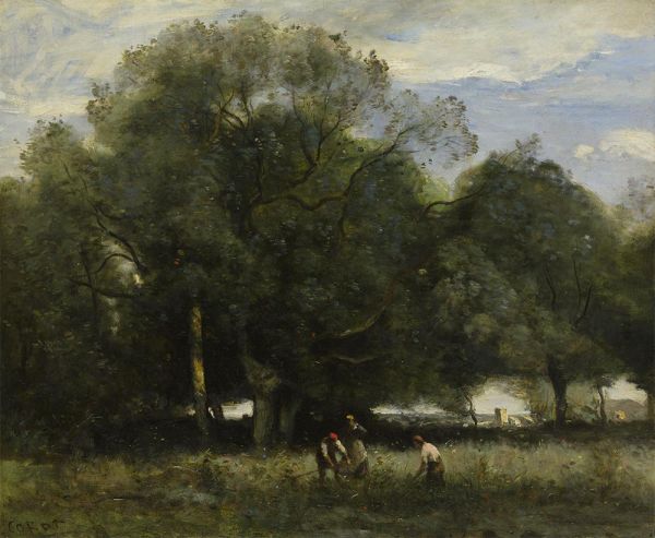 Die große Eiche mit drei Bauersleuten, c.1860/65 | Corot | Gemälde Reproduktion