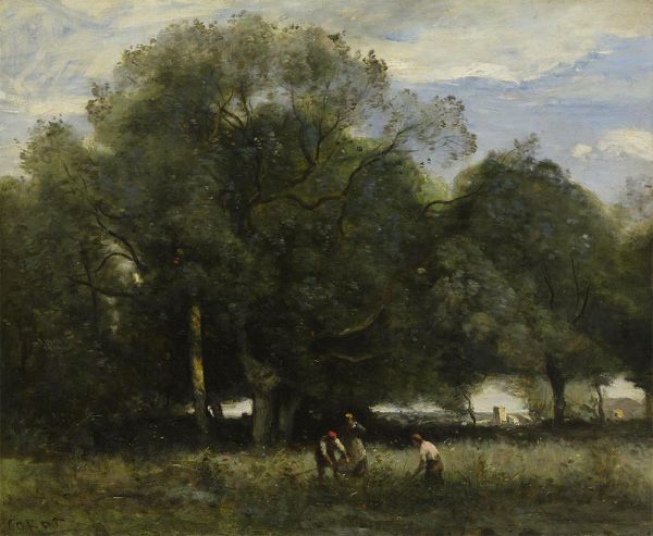 Die große Eiche mit drei Bauern | Corot | Gemälde Reproduktion