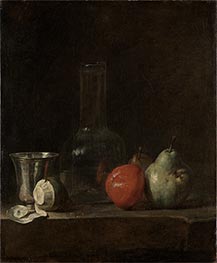 Still Life with Glass Bottle and Fruits, c.1728 by Chardin | Painting Reproduction