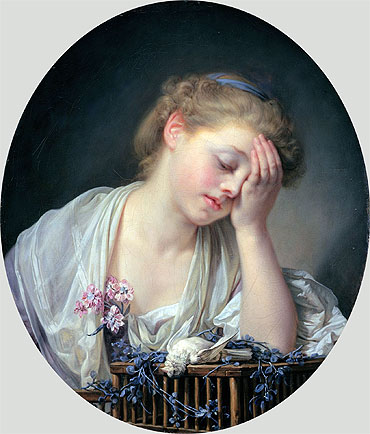 Girl Weeping over her Dead Canary, c.1765 | Jean-Baptiste Greuze | Painting Reproduction