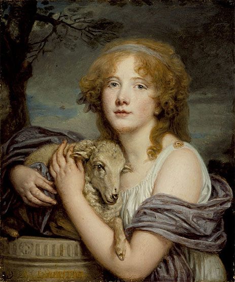 Girl with a Lamb, c.1785 by Jean-Baptiste Greuze | Painting Reproduction
