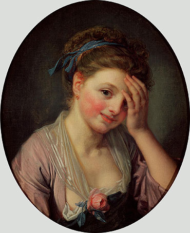 Junges Mädchen mit Rose, undated | Jean-Baptiste Greuze | Gemälde Reproduktion